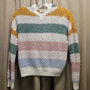Striped Textured Hooded Sweater